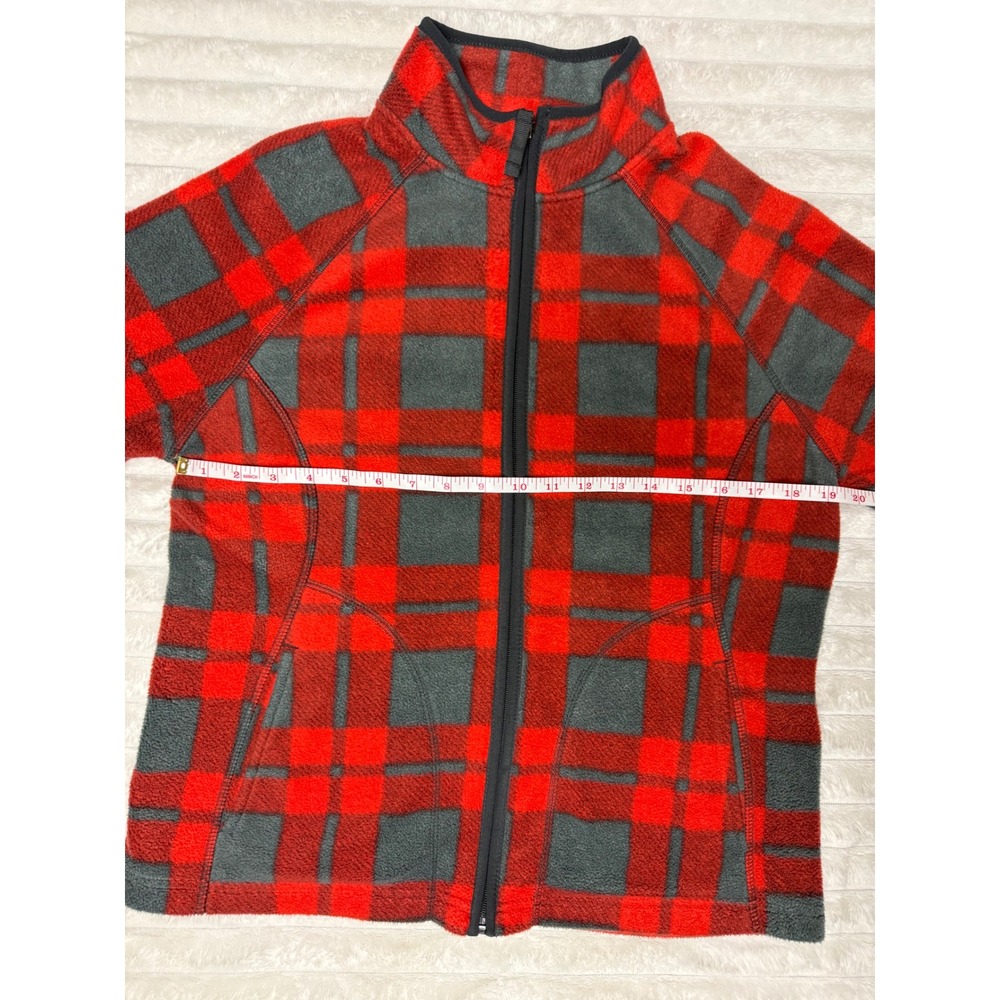 Merona Womens Red Gray Plaid Fleece Full Zip Jacket Mock Neck Size Medium - Picture 6 of 7